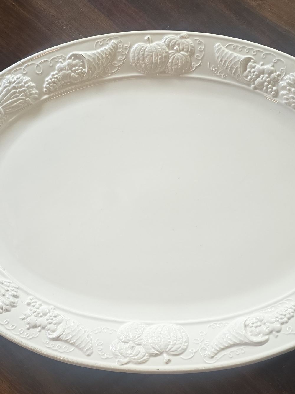 Over & Back Inc. Vintage Cream Ceramic Serving Platter with Embossed Harvest